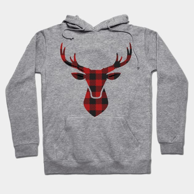 Red Check Reindeer Hoodie by chriswig